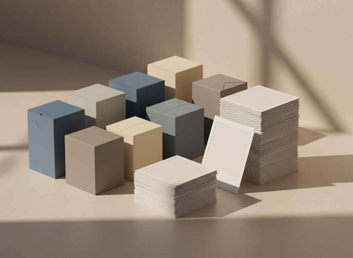 Instant film packs and stacks of blank instant photographs